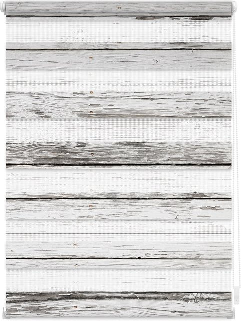 Lichtblick Duo Rollo Klemmfix blickdicht in Bretter-Vintage Multicolor ohne Bohren - Bild 1