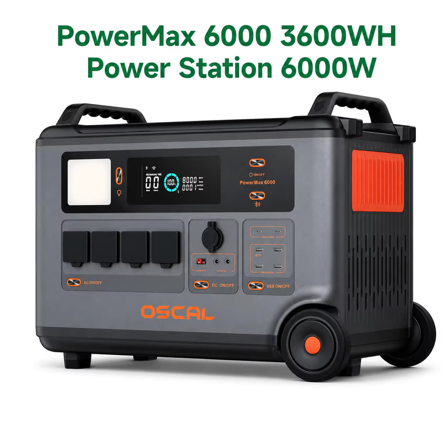 OSCAL PowerMax6000 Powerstation mit 6000W, 3600Wh LiFePO4, 120V/240V Split-Phase, USV-Funktion und App-Steuerung - Bild 6