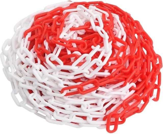 DELUKE Absperrkette SOGI in Rot und Weiß, 100 m Länge, Ø 4 mm Kunststoff-Warnkette als Sicherheitskette zum Absperren - Bild 1