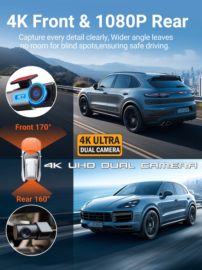 GMAIPOP Dash Cam 4K UHD Auto Kamera mit GPS, Wi-Fi und Nachtsicht in Schwarz - Bild 2