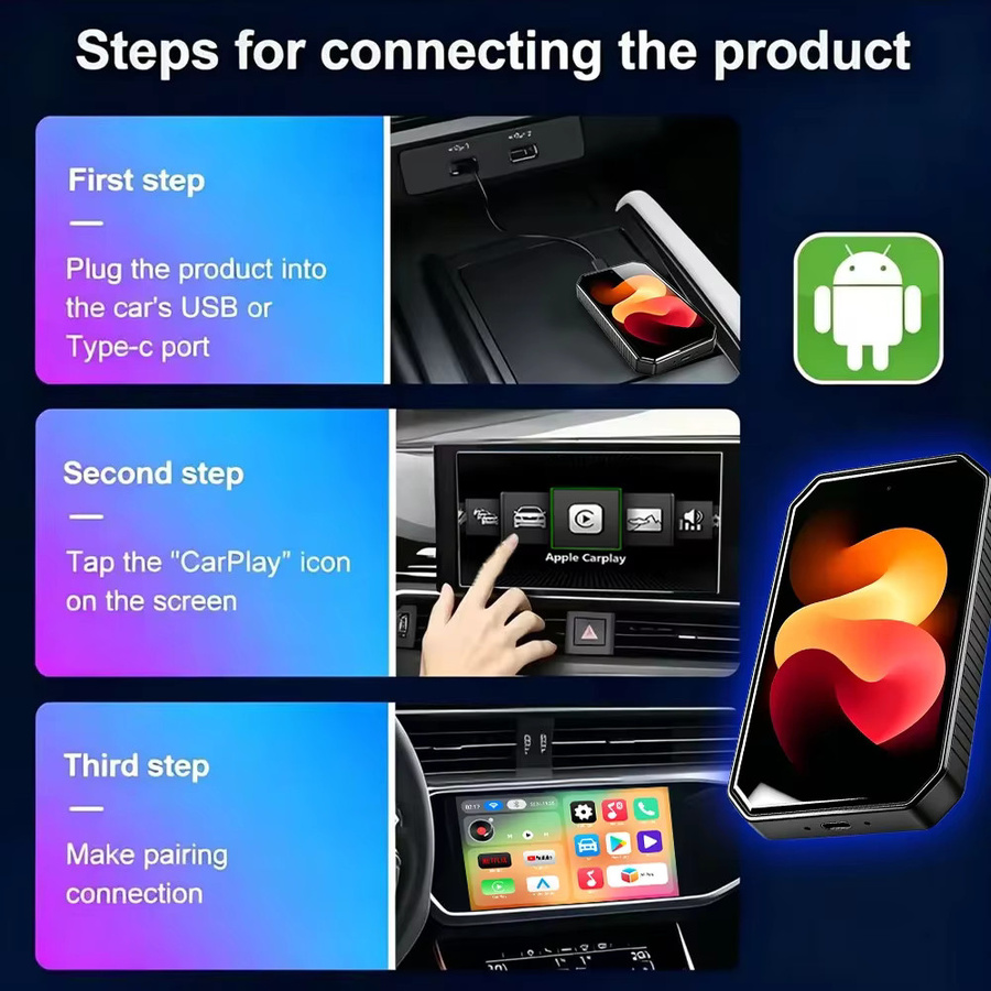 CarRocket 4-in-1 Android 15 AI Box USB-C Adapter für kabelloses CarPlay und Android Auto mit YouTube und Netflix Unterstützung, Schwarz - Bild 4