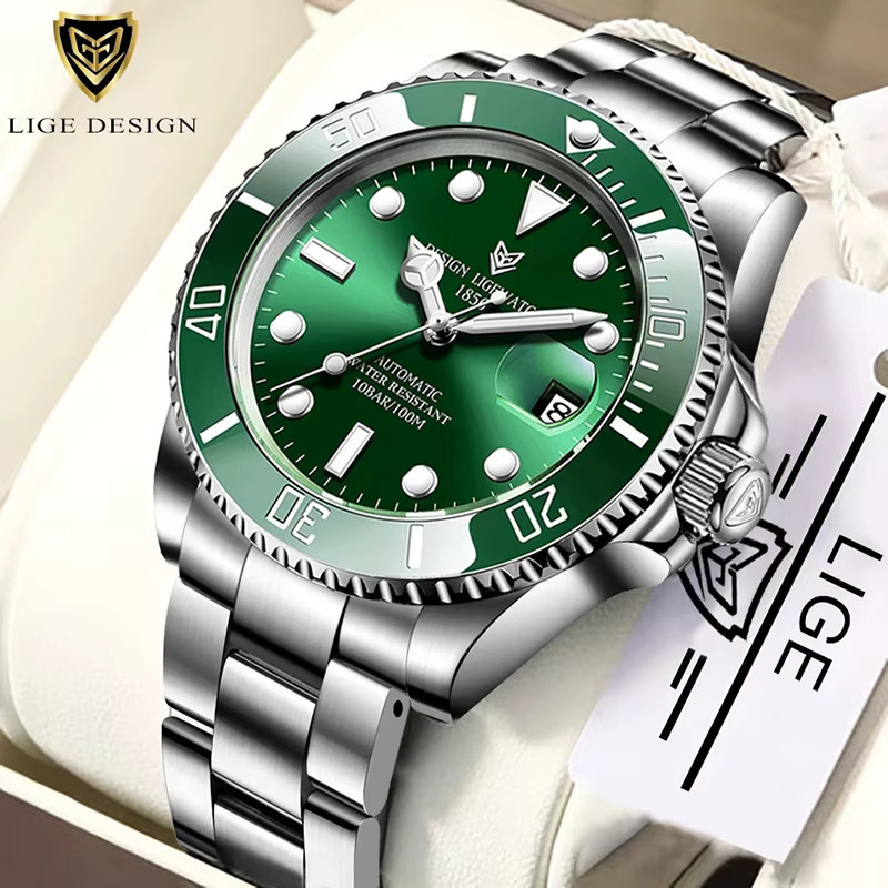 LIGE Armbanduhr Automatik, Edelstahl, Grün, Herren - Bild 6