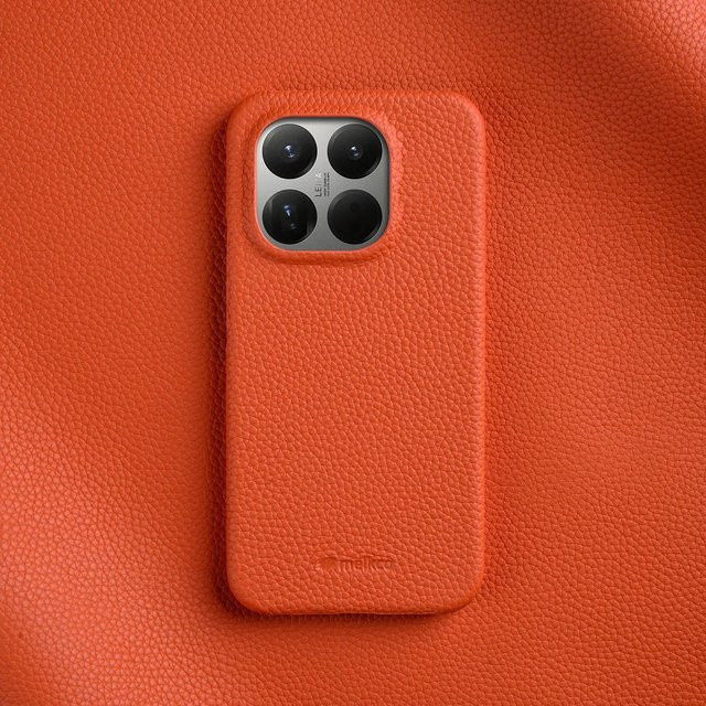 Melkco Echtleder Handyhülle mit Litschi-Muster für Xiaomi 15T Pro, Mi 15 Ultra, 13 und 14 in Orange - Bild 1