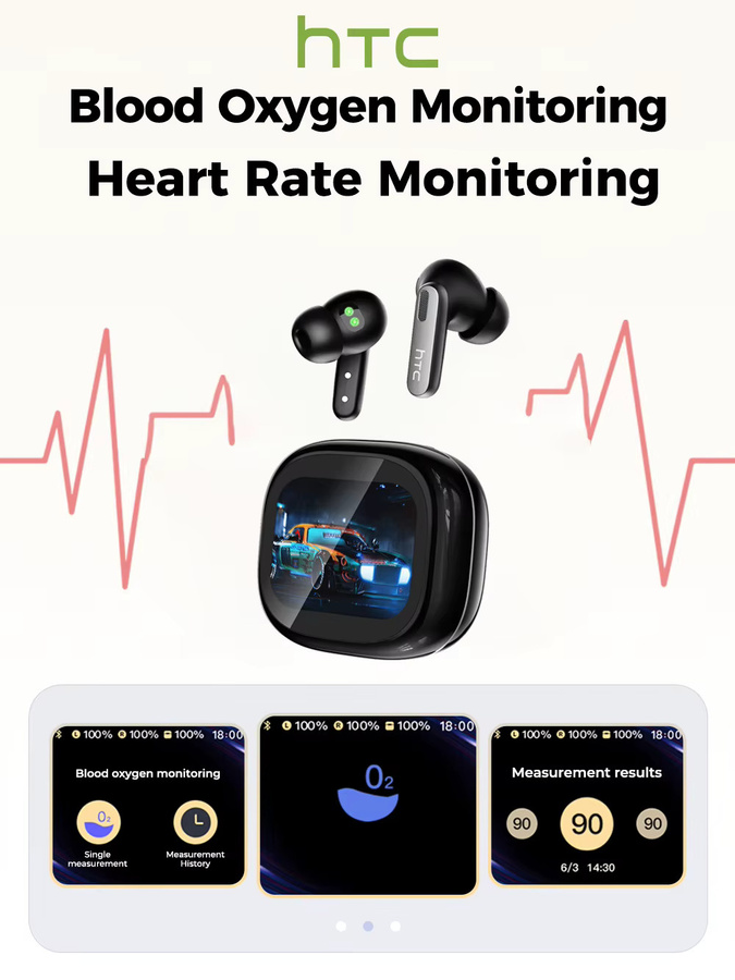 HTC NE46 Sport Bluetooth In-Ear Kopfhörer mit Herzfrequenzmesser, LED-Touchscreen, Rauschunterdrückung und KI-Übersetzer in Schwarz - Bild 7