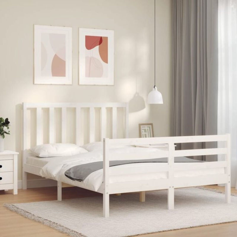 Massivholzbett aus Kiefer mit Kopfteil von Vidaxl in Weiß, Landhausstil und minimalistisches Design, B/T/H: 140 x 190 cm - Bild 1