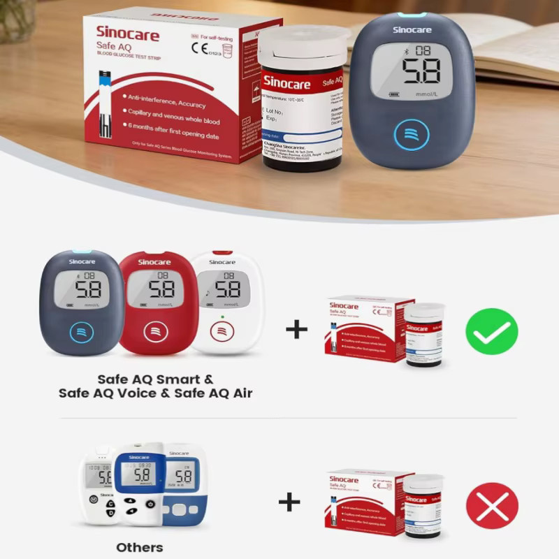 Sinocare Safe AQ Air Blutzuckermessgerät Diabetes Bluetooth Glukometer-Set mit Teststreifen und Lanzetten - Bild 5