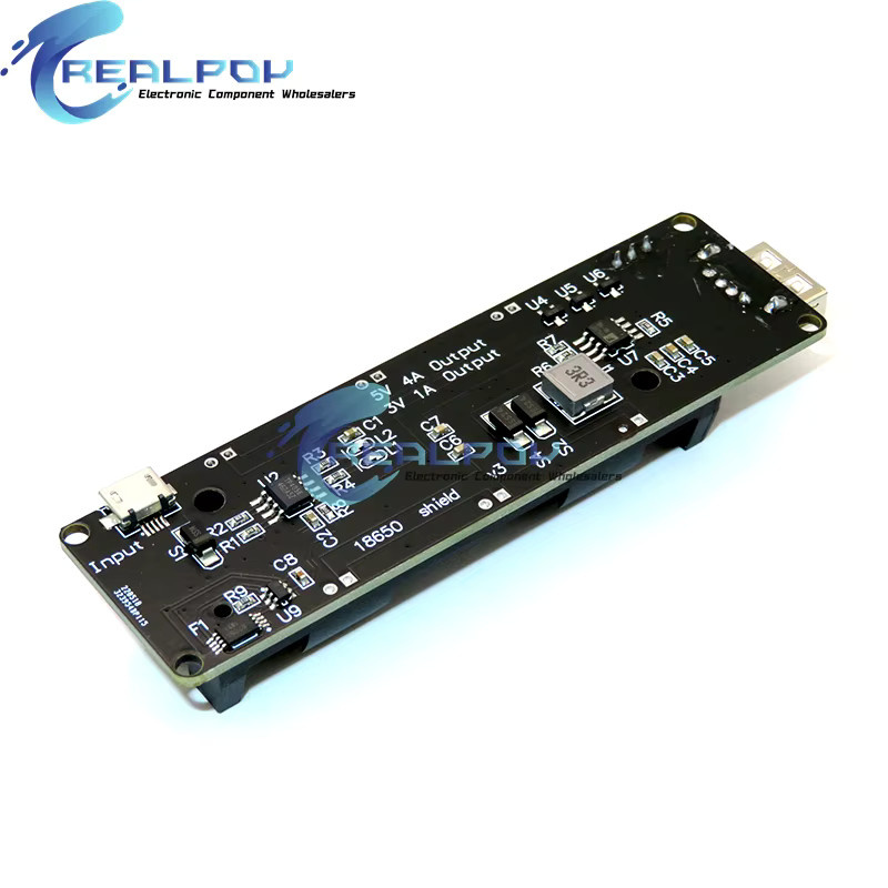 REALPOY 18650 Batterie Lademodul V3 für ESP32 ESP32S ESP32-S3 Wemos und Raspberry Pi in Schwarz mit Micro USB und USB Typ-A Port - Bild 2