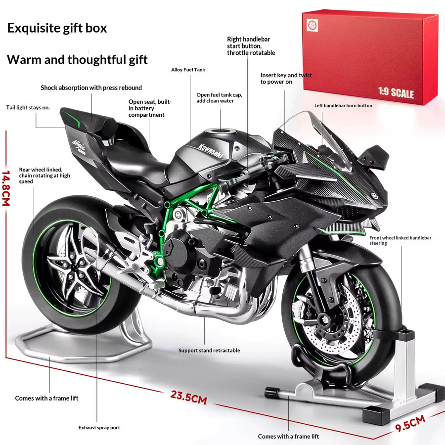 Maisto 1:9 Kawasaki H2R Motorradmodell, Fahrzeug, Schwarz - Bild 5