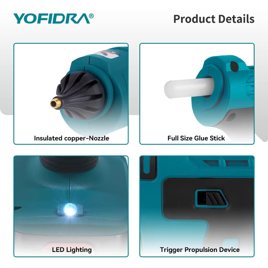 YOFIDRA Heißklebepistole 100 W mit 10 Klebesticks 11 mm für Makita Akku - Bild 3
