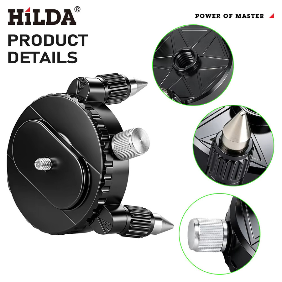 HILDA Drehbare Laser-Nivellierhalterung in Schwarz mit 1/4-Zoll- und 5/8-Zoll-Schrauben und verstellbarer Basis für die Stativmontage - Bild 3