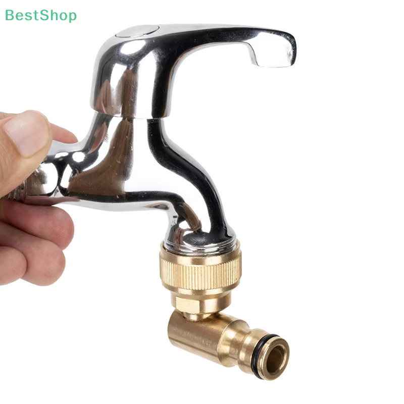 HELTC Gartenschlauch-Wasserhahn-Adapter aus Messing in Gold, 3/4 Zoll Winkel-Schnellverbinder drehbar - Bild 2