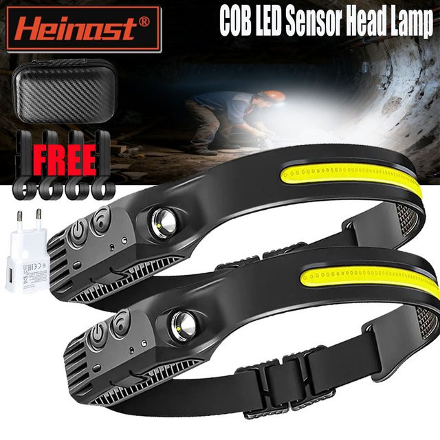 Heinast COB-LED-Stirnlampe mit Bewegungssensor und wiederaufladbarem Akku in Schwarz - Bild 1