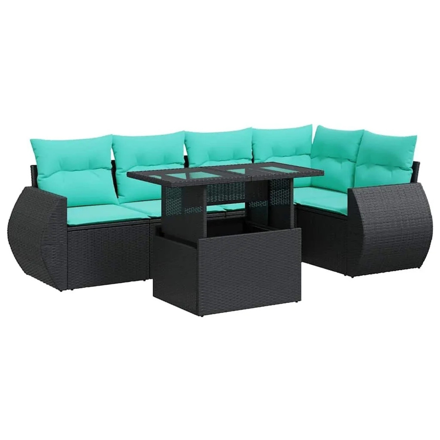 vidaXL 6-teilige Garten-Sofagarnitur aus Poly-Rattan mit Kissen in Schwarz und Blau - Bild 2