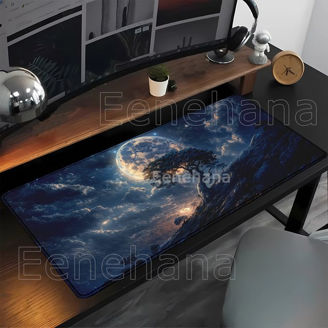 Eenehana XXL Gaming Mauspad Mondnachtlandschaft, rutschfeste Schreibtischunterlage für PC und Esport, B/T: 90 x 40 cm, Multicolor - Bild 1