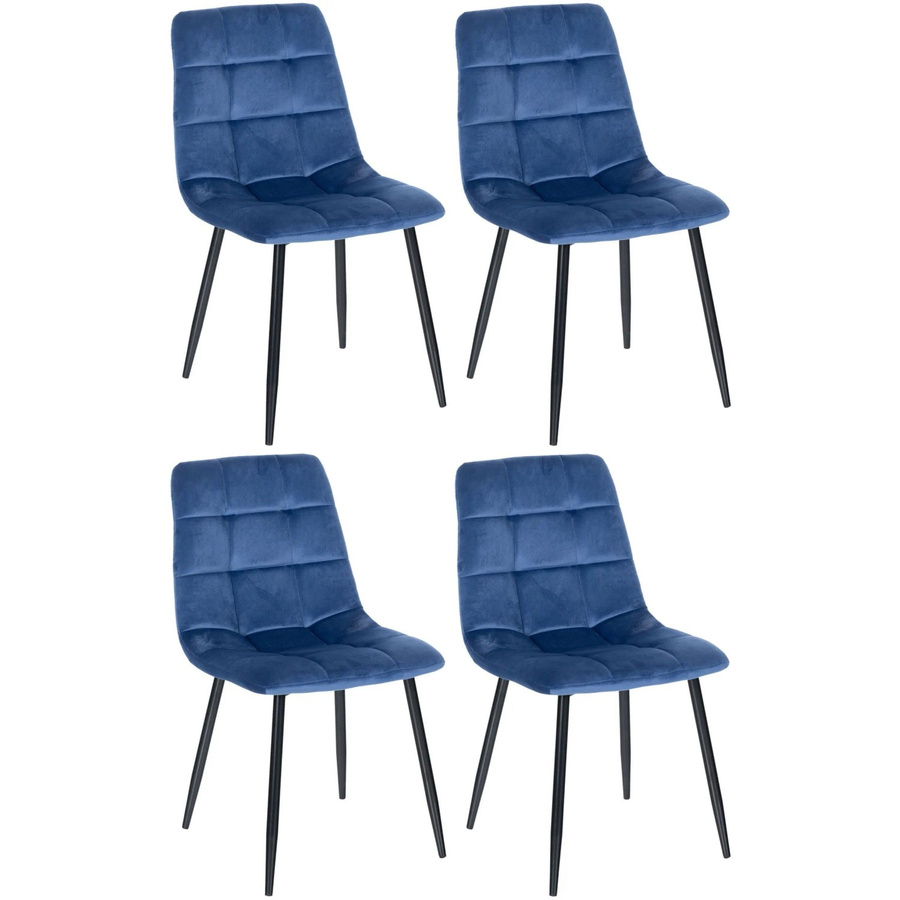 DELUKE Esszimmerstühle 4er Set VOUL Blau Samt Gesteppt mit Bodenschonern - Bild 2