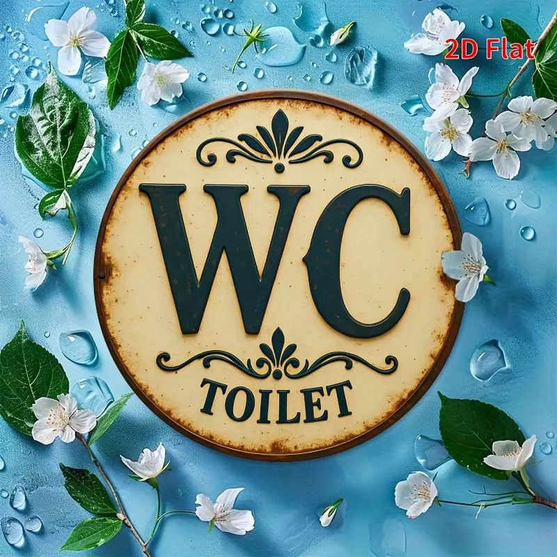 Vintage WC-Toilettenschild Potdemiel aus Aluminium in Beige mit floralem Design, rund, Durchmesser: 20,32 cm - Bild 4