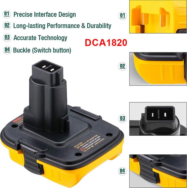 DCA1820 Batterieadapter Ersatz für DeWalt 18V auf 20V Adapter für DeWalt 18V Werkzeuge, Gelb - Bild 1