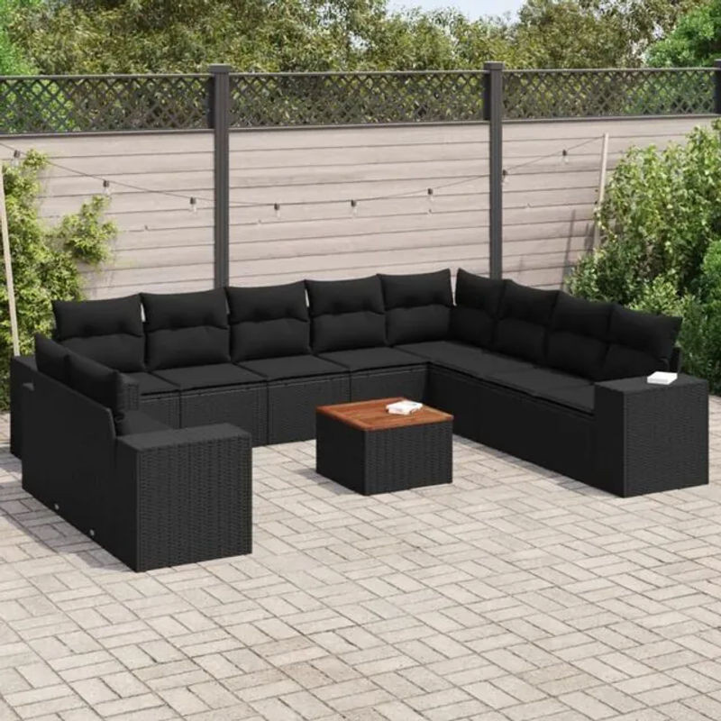 Vidaxl 11-tlg. Garten-Sofagarnitur aus Polyrattan mit Kissen in Schwarz - Bild 1