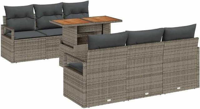 vidaXL Garten-Sofa-Set aus Poly-Rattan in Grau mit 7-teiligem Set inklusive Sitzbänken, Sesseln mit Stauraumfunktion und Gartentisch - Bild 1
