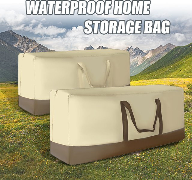 Wasserdichte Outdoor Gartenmöbel Aufbewahrungstasche für Kissen und Sitzkissen in Beige - Bild 1