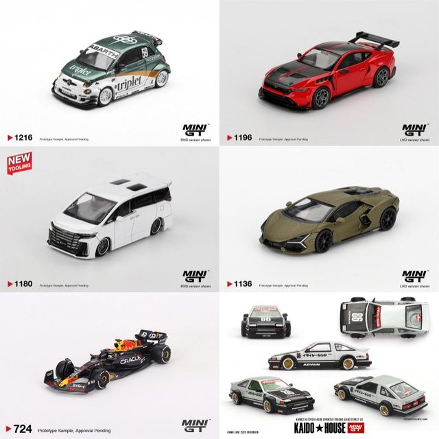 MINI GT F1 RB19 Vellfire 40 Revuelto Abarth 595 LB-WORKS AE86 Mustang GTD Druckguss-Modellauto, 1:64 - Bild 1