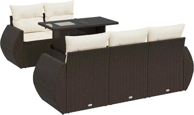 vidaXL 6-teilige Garten-Sofagarnitur aus braunem Poly-Rattan mit Kissen aus Polyester und pulverbeschichtetem Stahl - Bild 1