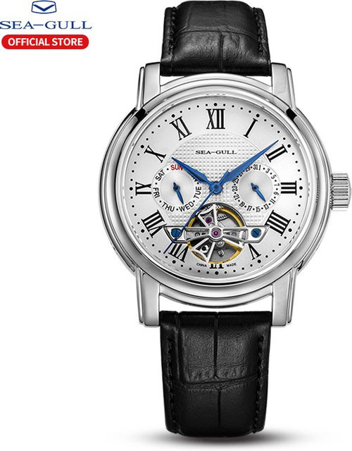 Seagull Armbanduhr, Automatik, Edelstahl, Leder, Herren, Weiß - Bild 1
