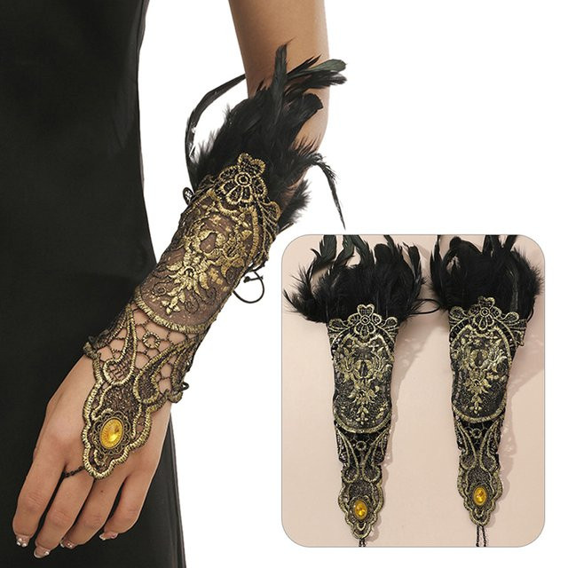 Fingerlose Handschuhe Spitze, Gold, Damen - Bild 1
