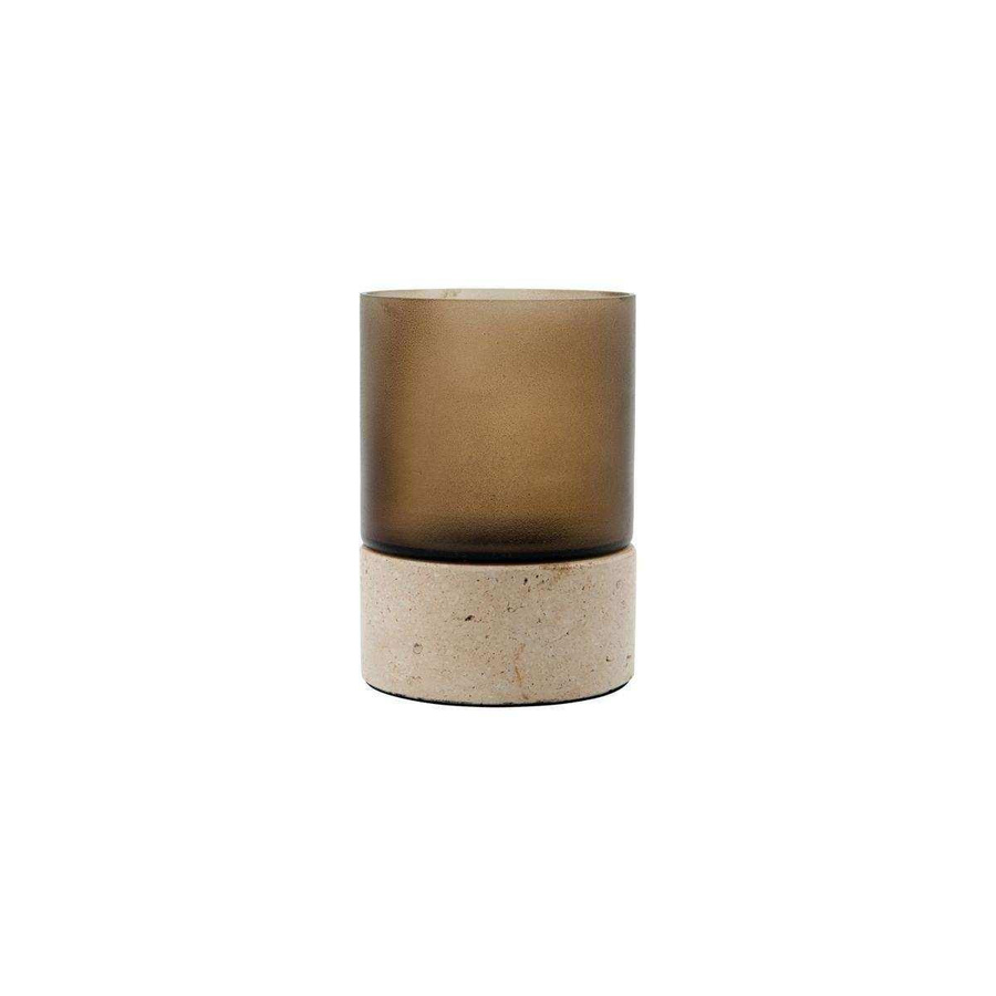 House Doctor Windlicht Rivo braun aus Glas und Travertin, Höhe: 10 cm, Durchmesser: 10 cm - Bild 1