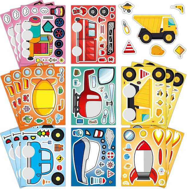 Rspctou Puzzle-Aufkleber Transportfahrzeuge, 8/16 Blatt, Bunt / Mehrfarbig - Bild 1