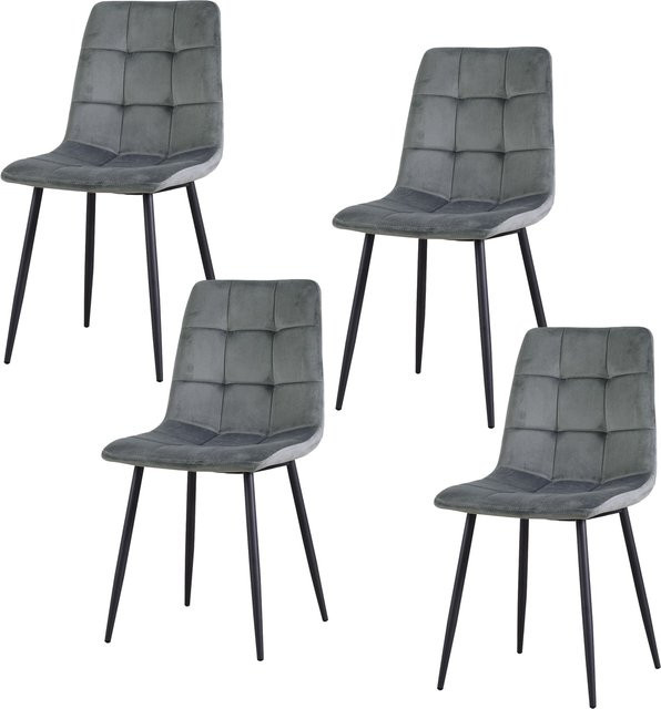 HTI-Living Stuhl Mesa Velvet 4er-Set in Grau mit Polsterung und Metallgestell für dein Esszimmer - Bild 1