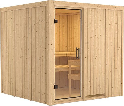 Karibu Sauna Valga für 4 Personen aus Fichtenholz in Beige, ohne Ofen, B/T/H: 196 x 198 x 196 cm - Bild 1