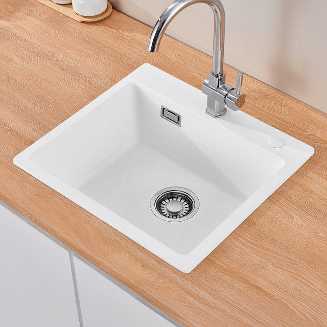 CECIPA max Quarz-Einzelwaschbecken aus Granit-Verbundwerkstoff in Weiß, B: 50 cm, T: 45 cm - Bild 1