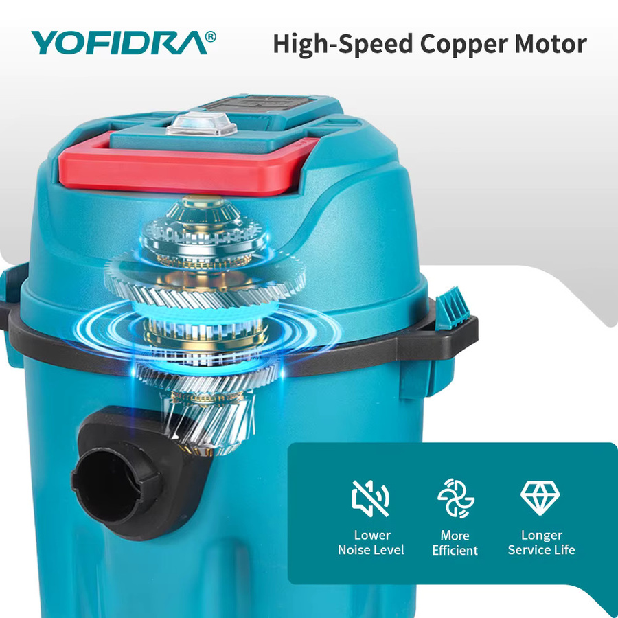 Yofidra 3-in-1 Elektrischer Nass- und Trockensauger für Makita-Akku, Kabelloser Haus- und Autoreiniger in Türkis mit 10L Tank - Bild 2