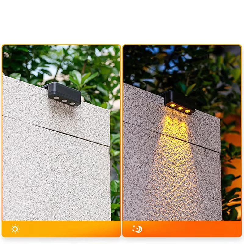 Wasserdichte Solar Garten Wandleuchte mit 3 LED für Treppen, Balkon und Hof, Schwarz, Warmweißes Licht - Bild 2