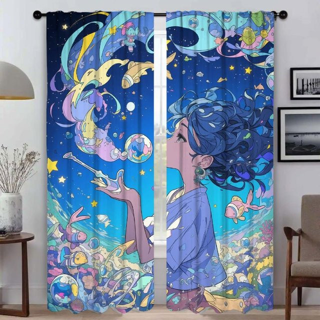 Verdunkelungsvorhänge Flüstern der Sterne in Blau, 2 Stück für Wohnzimmer und Kinderzimmer, B: 50 cm, H: 70 cm - Bild 1