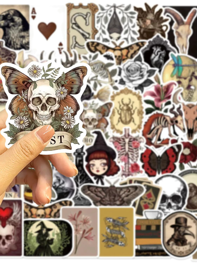 50 oder 100 Stück Romantische Goth Doodle Aufkleber, wasserdicht und abnehmbar, mehrfarbig - Bild 4
