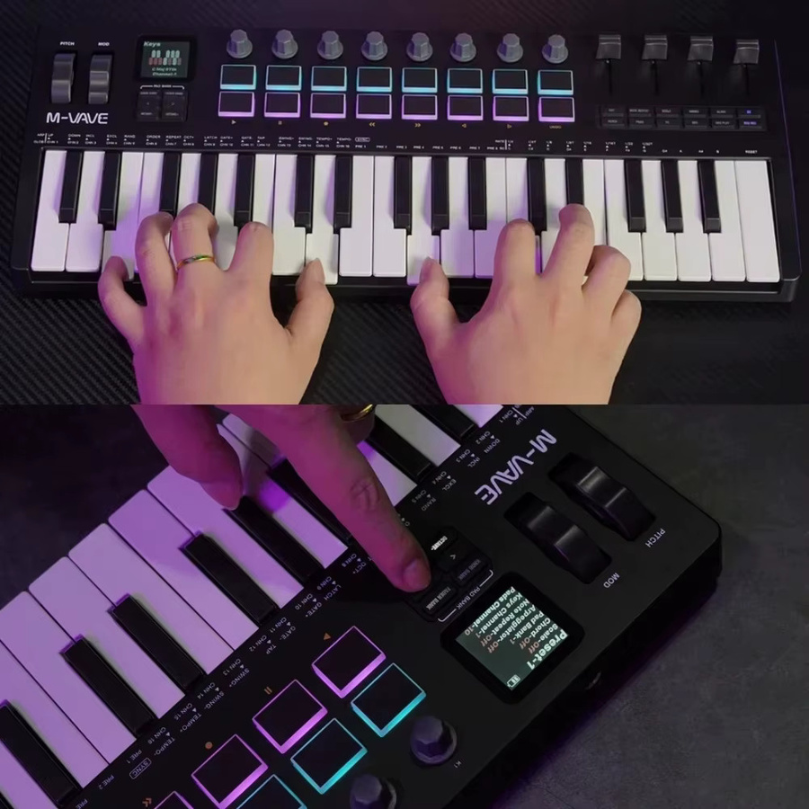 M-VAVE SMK-37 PRO MIDI-Controller mit 37 Tasten, 16 RGB-Pads und 8 Drehreglern in Pink - Bild 2