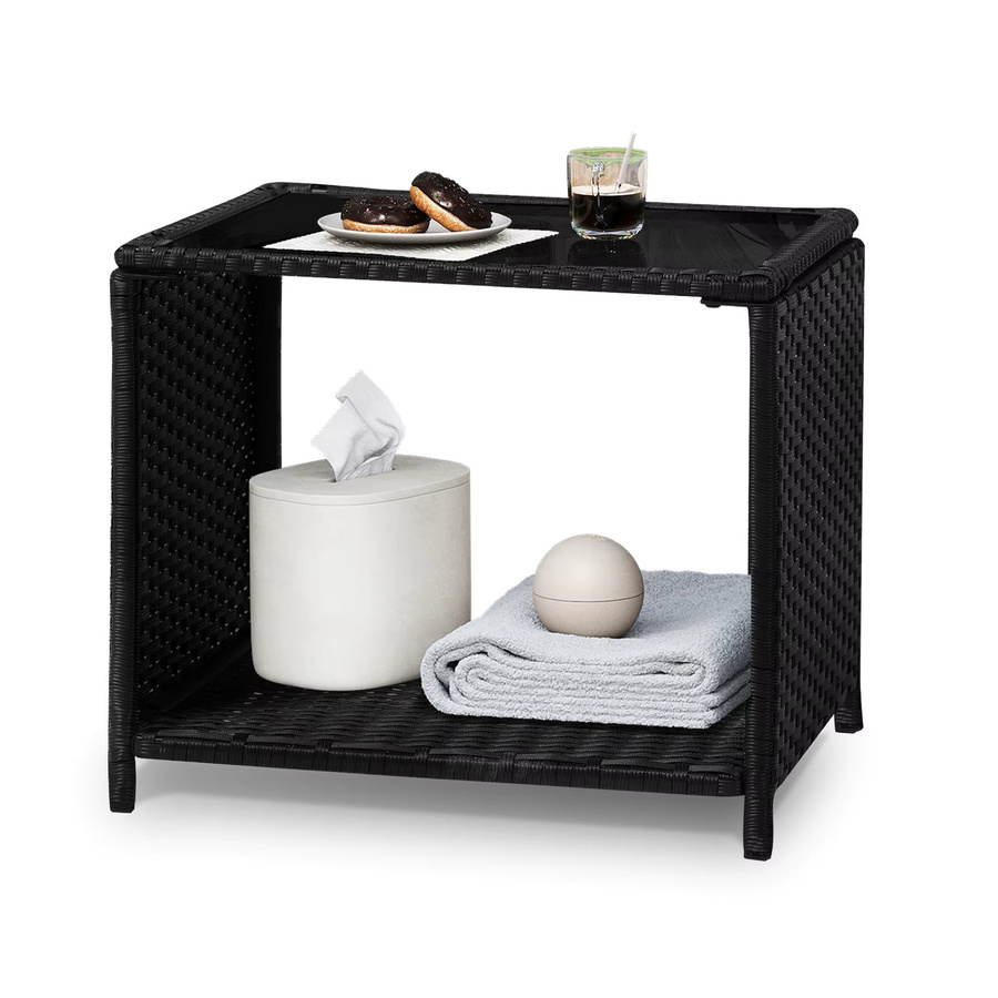 WOLTU Polyrattan Gartentisch in Schwarz mit Glasplatte und offenem Stauraum für Balkon und Terrasse - Bild 2