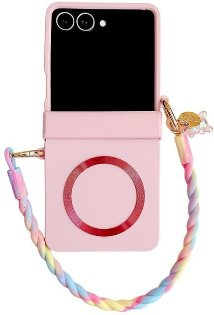 Magnetische Handyhülle mit Scharnierschutz und Handgelenkband für Samsung Galaxy Z Flip7, Z Flip6, Z Flip5, Z Flip4 und Z Flip3 in Süßigkeiten-Farbverlauf - Bild 1