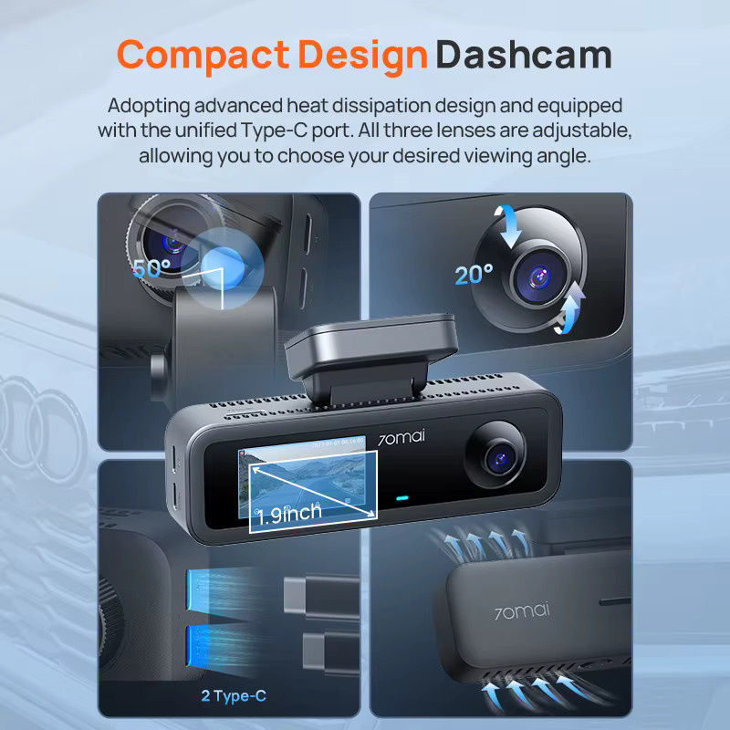 70mai Dashcam 4K T800E 3-Kanal Auto-DVR mit GPS und WLAN in Schwarz - Bild 2