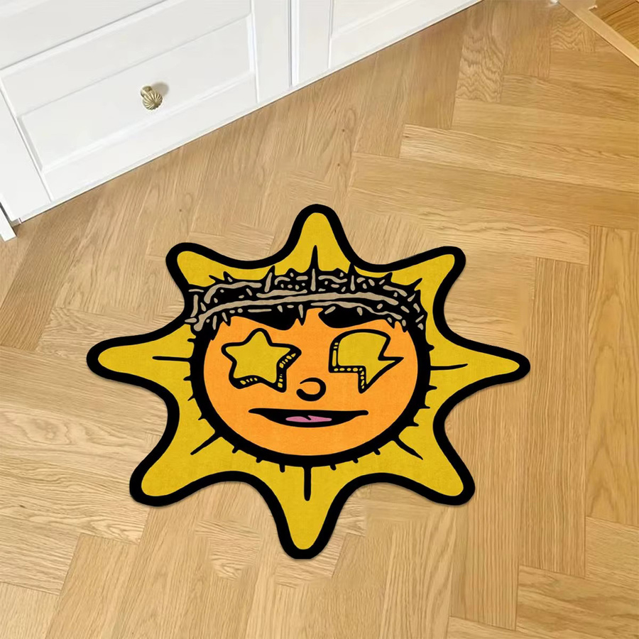 VIKAMA Teppich Yellow Fun Sun in Gelb, unregelmäßiger weicher Bodenmatte für Wohnzimmer und Schlafzimmer - Bild 1