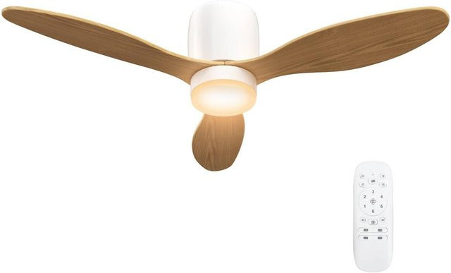 HOMCOM Deckenventilator mit LED-Beleuchtung in Natur und Weiß, inklusive Fernbedienung und Timer, B/H/T: 115 x 20 x 115 cm - Bild 1