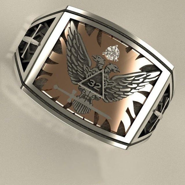 YIRAN Doppeladler Ring, Messing, Silber, Zirkonia, Unisex - Bild 1