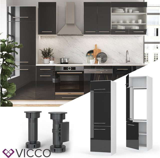 Vicco Kühlumbauschrank Fame-Line Küchenzeile Hochschrank Anthrazit Hochglanz/Weiß Breite: 60 cm, Tiefe: 58 cm, Höhe: 206,8 cm - Bild 1