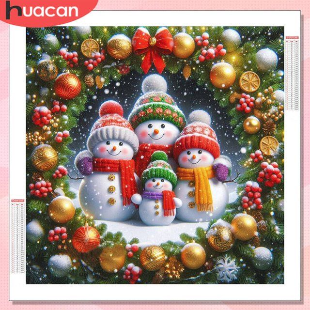 HUACAN Diamantmalerei Set Schneemann Landschaft mit Weihnachtsbaum als Wanddekor, Multicolor, 20 x 20 cm - Bild 1