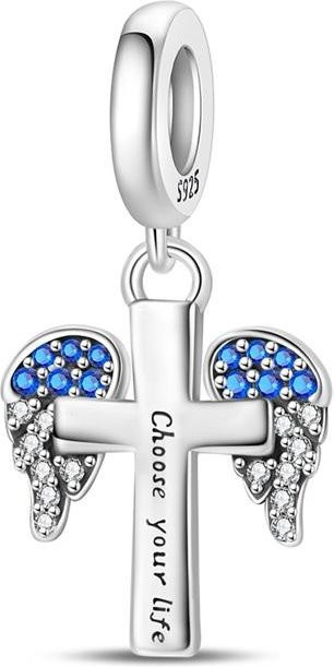 Anhänger Kreuz, 925 Silber, Blau, Zirkonia, Damen - Bild 1