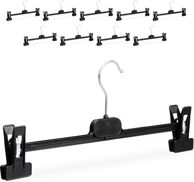 Relaxdays Hosenbügel 10er Set aus Kunststoff und Metall in Schwarz mit Clips und drehbarem Haken, B/T/H: 36 x 14 x 3 cm - Bild 1