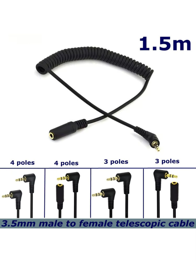 BSN Spiralkabel TRS auf TRRS 3,5 mm Klinke Stereo Audio AUX Kabel in Schwarz - Bild 3