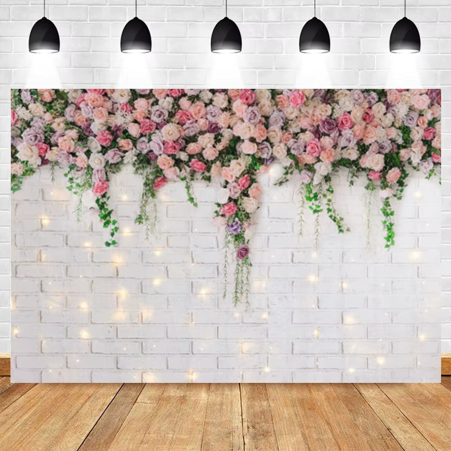 Yeele Fotohintergrund Holz und Backstein Mauer mit Blumen in Braun für Hochzeiten und Geburtstage - Bild 3